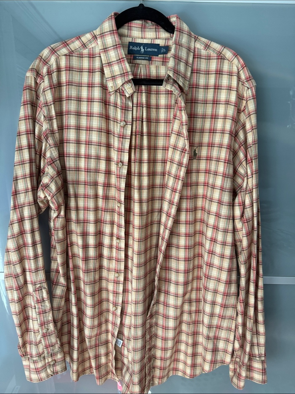 Ralph Lauren Beige and Red Plaid Button-Down Shirt